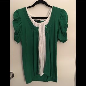 Green and white short sleeved blouse